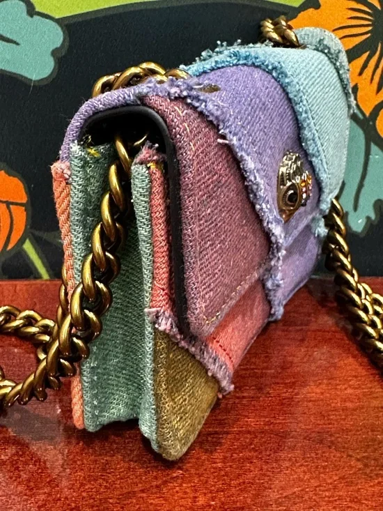 Kurt Geiger Micro Kensington Rainbow Denim Patchwork Mini Bag Eagle Head - Picture 9 of 14